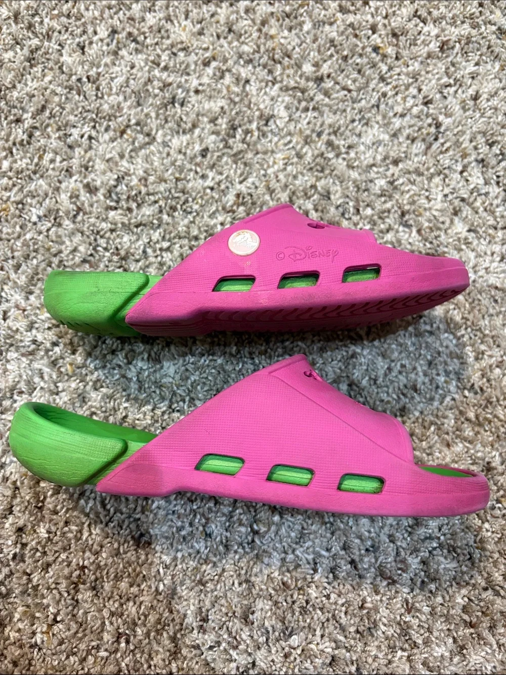 CROCS Kids Mickey Pink Slide Sandals with Green Footbed